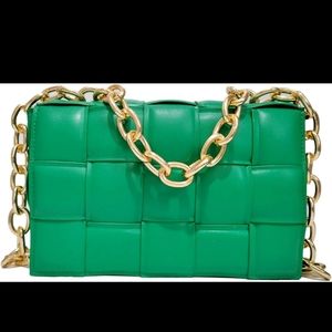 Women Padded Cassette Shoulder Bag Green Chain Clutch Purses Small Square Bag